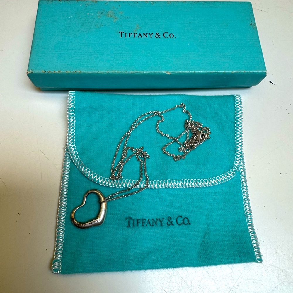Tiffany & Co. Elsa Perretti Sterling Silver Open Heart Necklace 28” chain 6.96GM